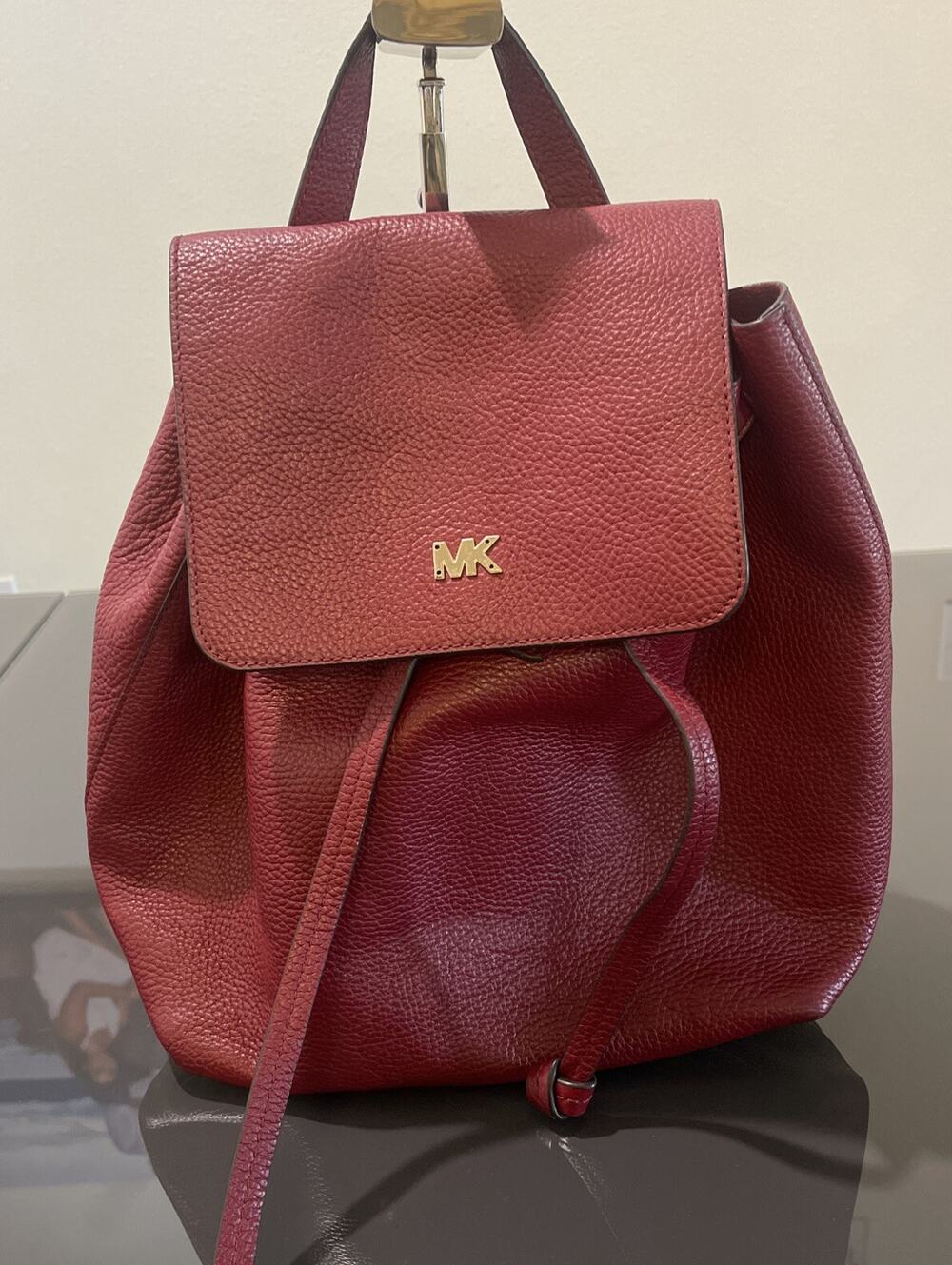 Michael Kors Medium Mahogany Red Soft Pebbled Leather Backpack